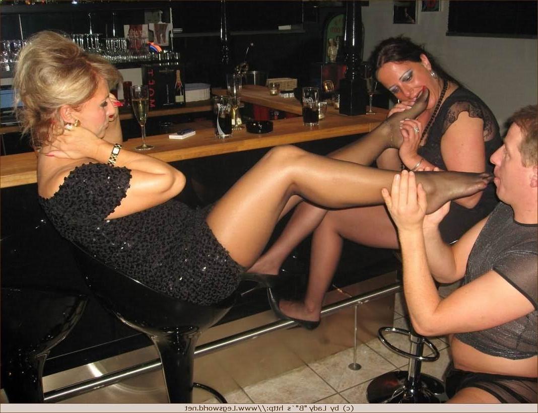 12P Lady Barbara gets her nylon legs worshiped at her private party