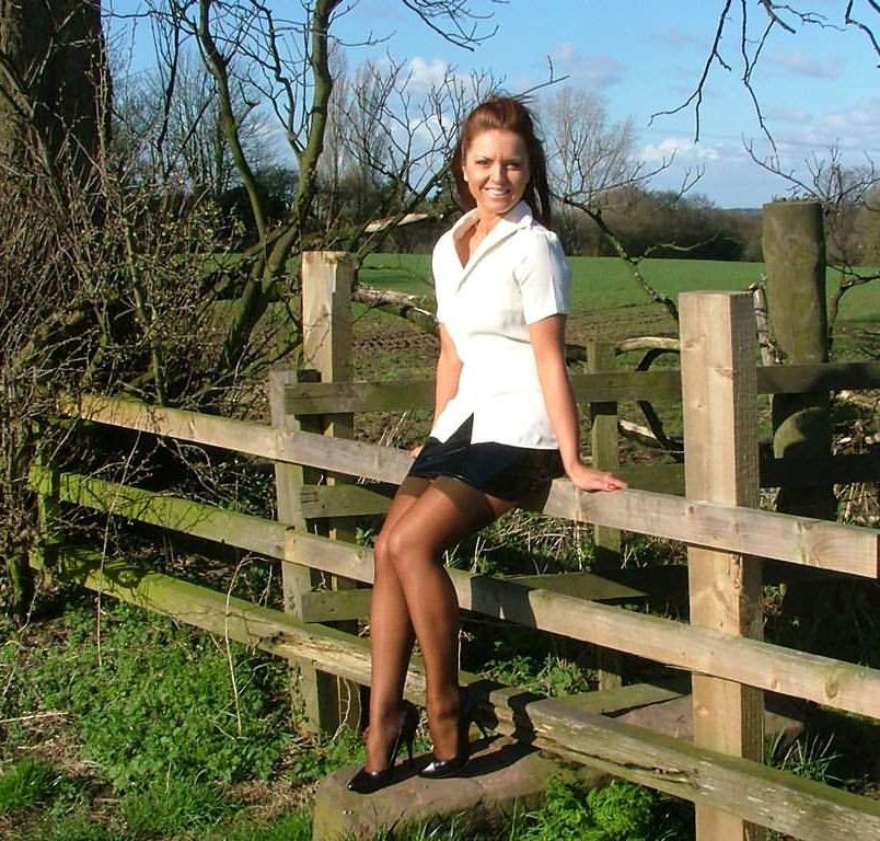 15P Amateur stocking model posing in the nature