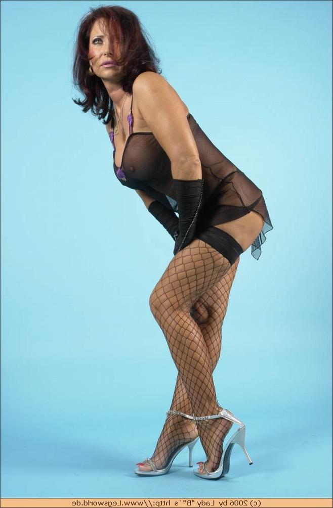 12P Lady Barbara foot fetish in black fishnet stockings