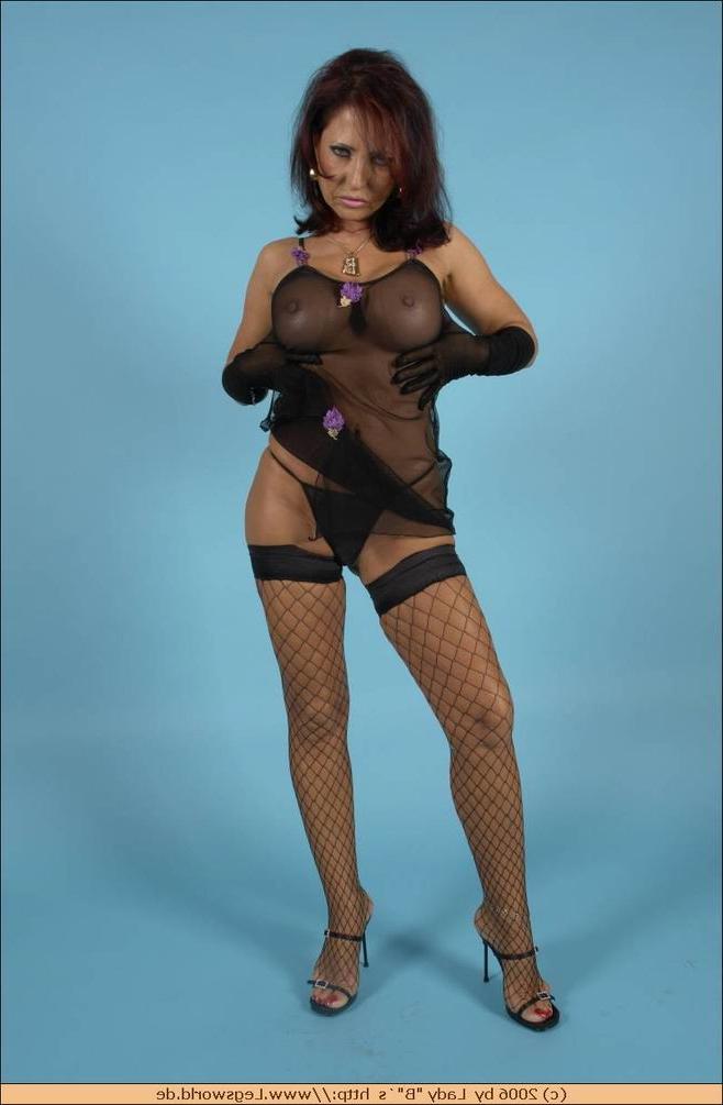 12P Lady Barbara foot fetish in black fishnet stockings
