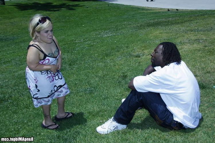 15P Sexy blonde midget getting a hard black cock to play with