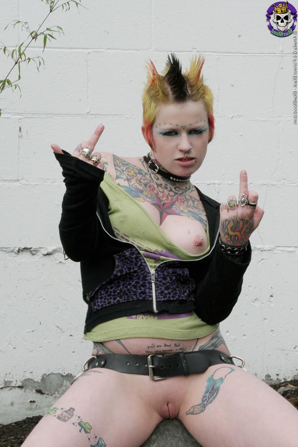 16P Hot tattooed punk babe by gravestone