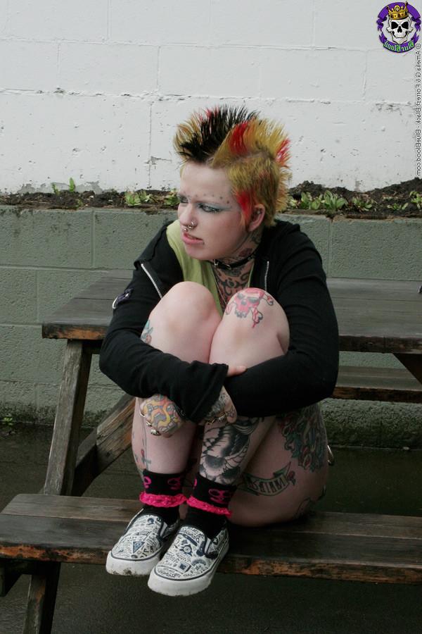 16P Hot tattooed punk babe by gravestone