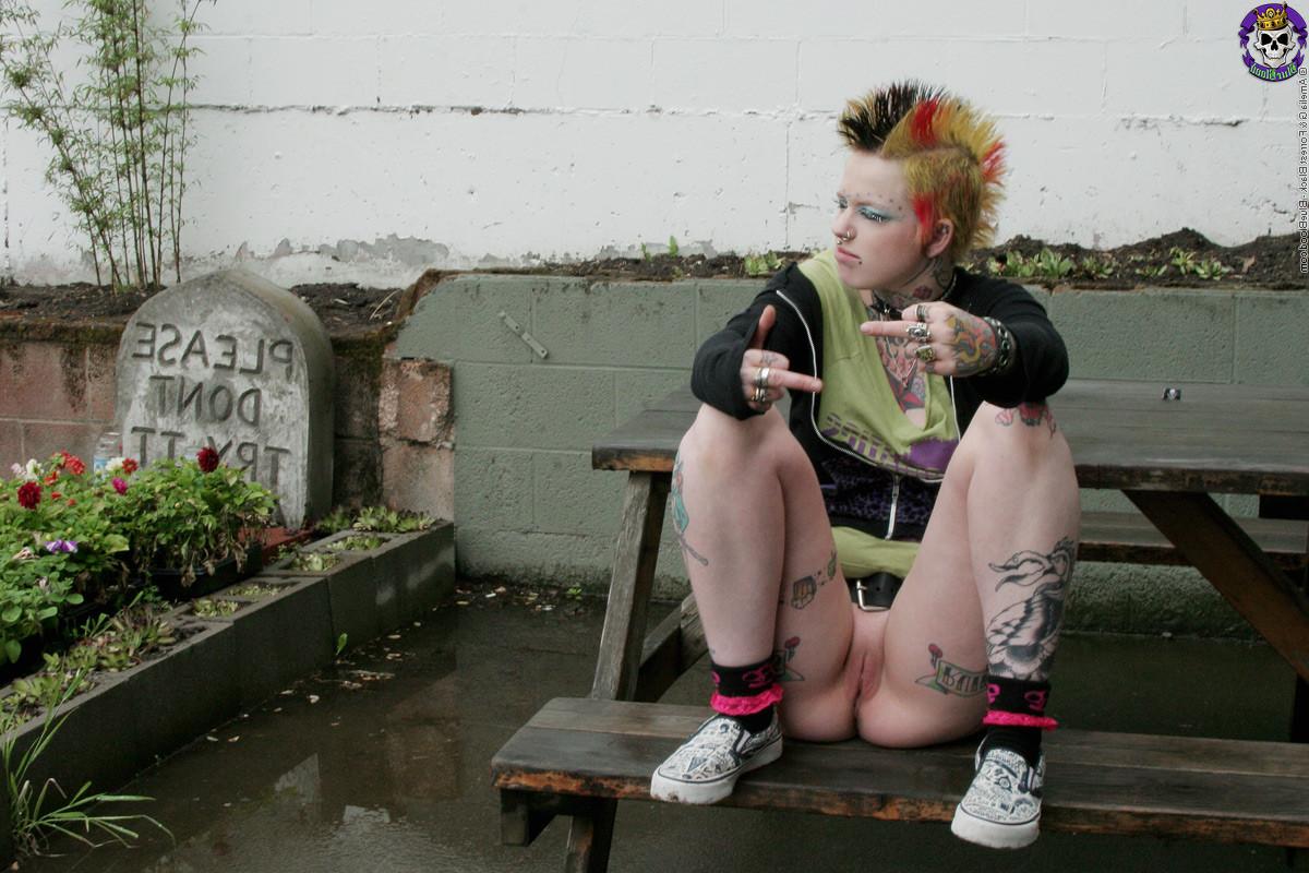 16P Hot tattooed punk babe by gravestone
