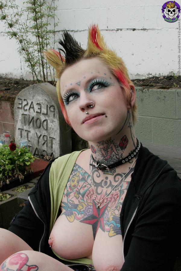 16P Hot tattooed punk babe by gravestone