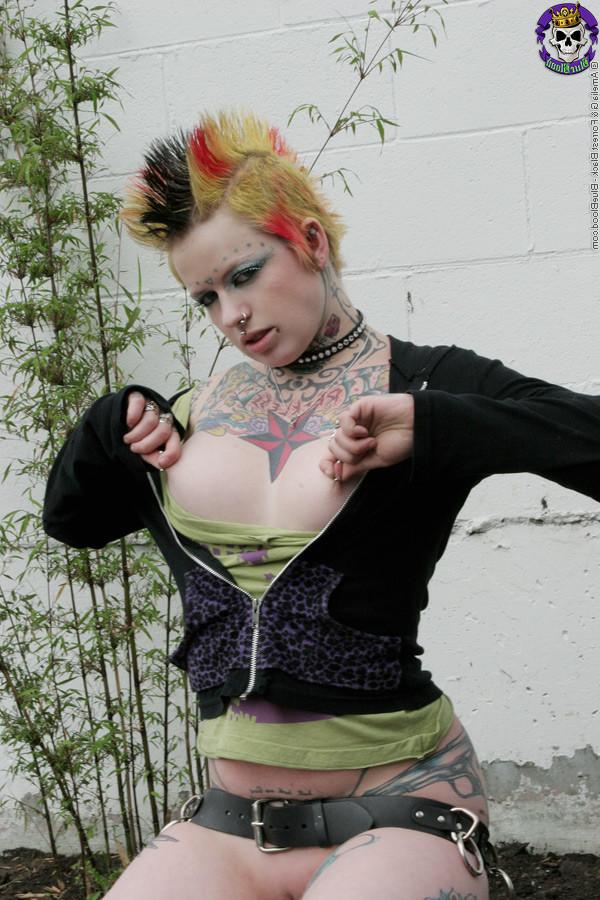 16P Hot tattooed punk babe by gravestone