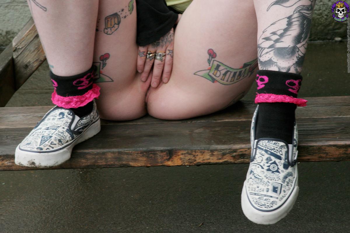 16P Hot tattooed punk babe by gravestone