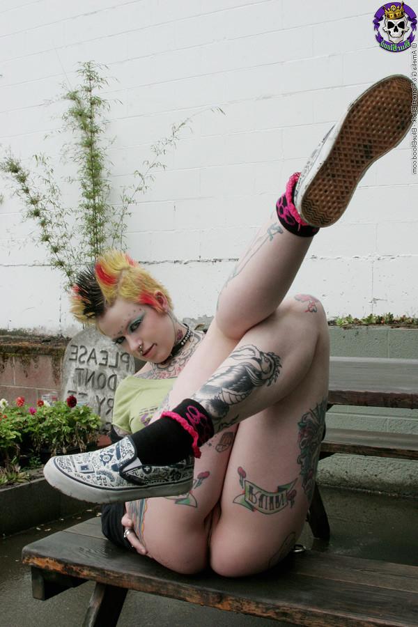 16P Hot tattooed punk babe by gravestone