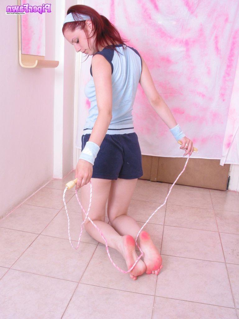 16P Busty redhead teen plays with rope
