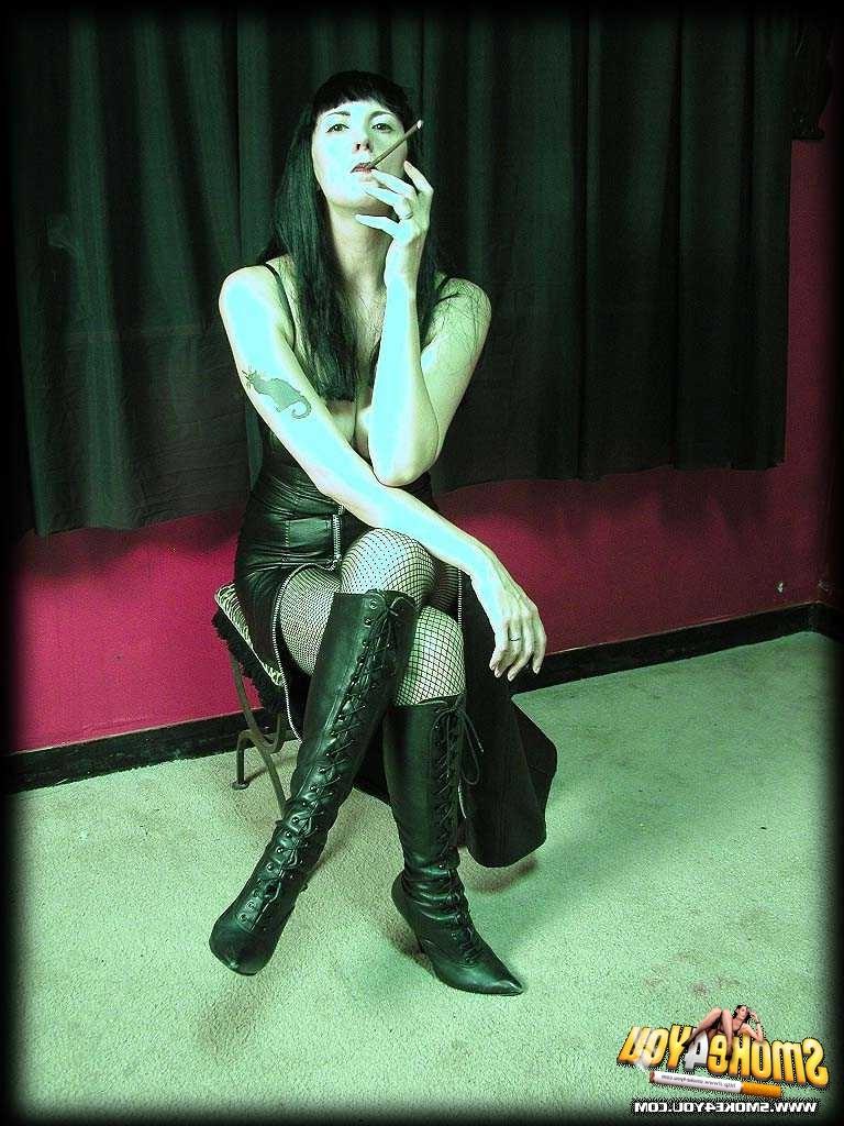 16P Sexy goth slut Katja lights her cigar and plays with smoke