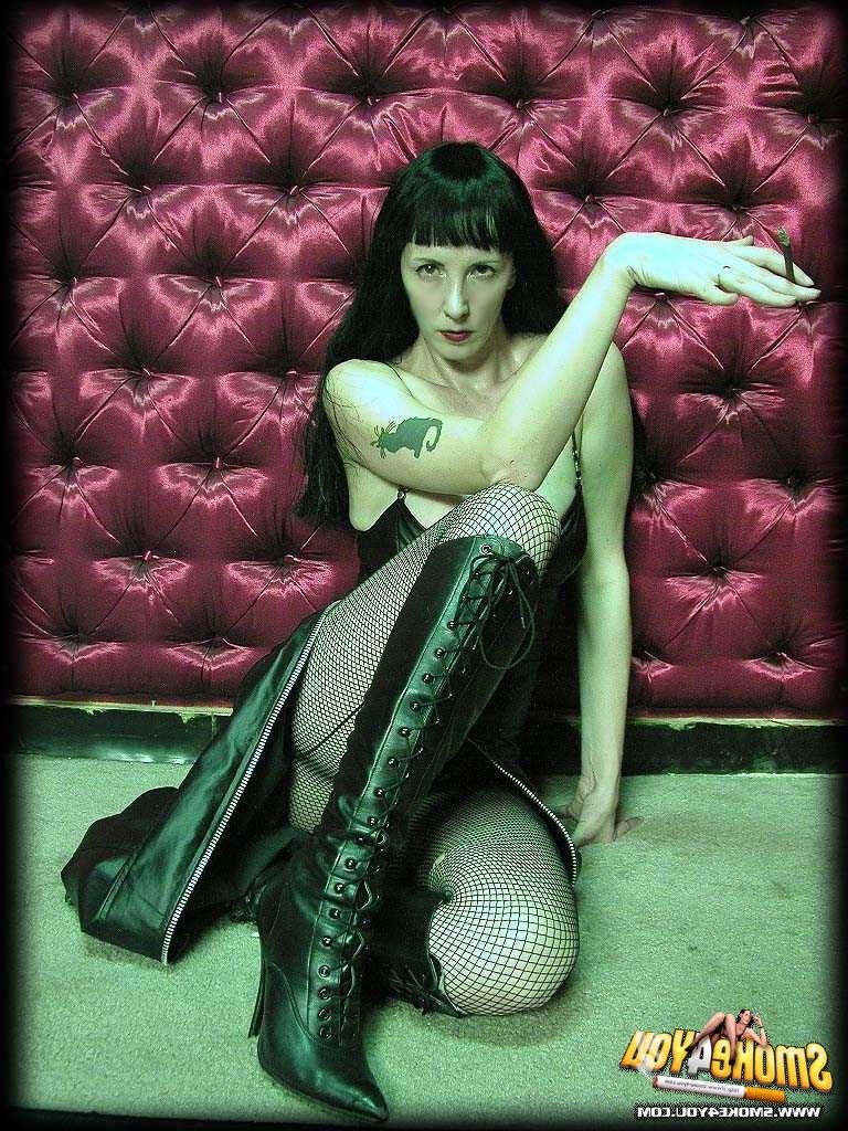 16P Sexy goth slut Katja lights her cigar and plays with smoke