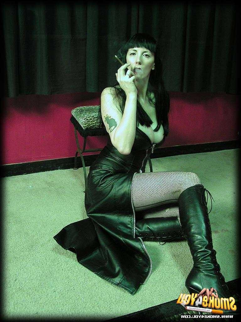 16P Sexy goth slut Katja lights her cigar and plays with smoke