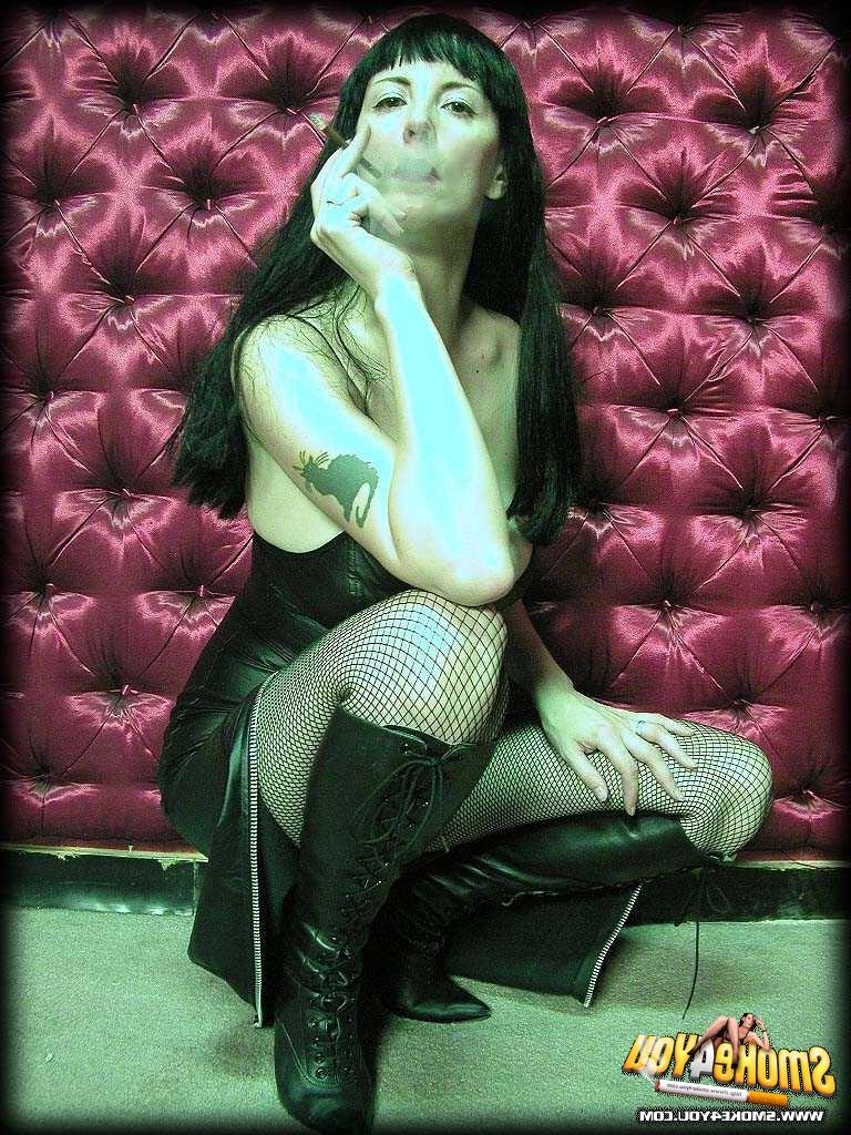 16P Sexy goth slut Katja lights her cigar and plays with smoke