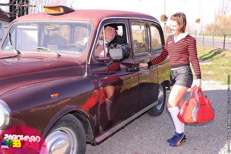 15P Naughty teen chick offers her hairy pussy to a randy old cab driver