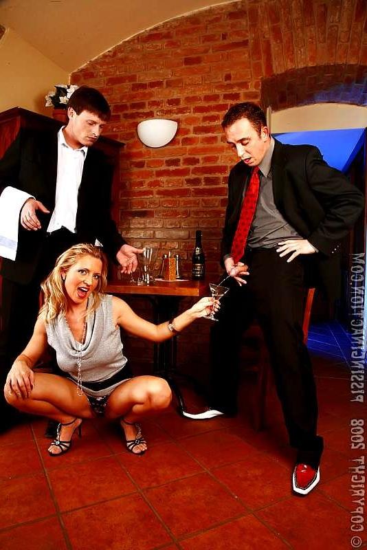 20P Blonde enjoys warm pee covering her monster boobs