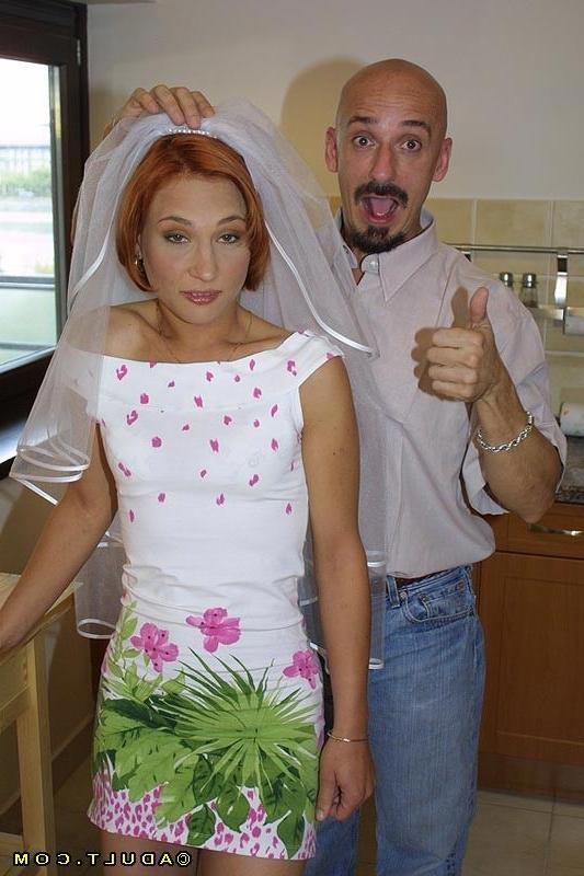 15P Small tit european redhead bride w/ shaved pussy fucks hard