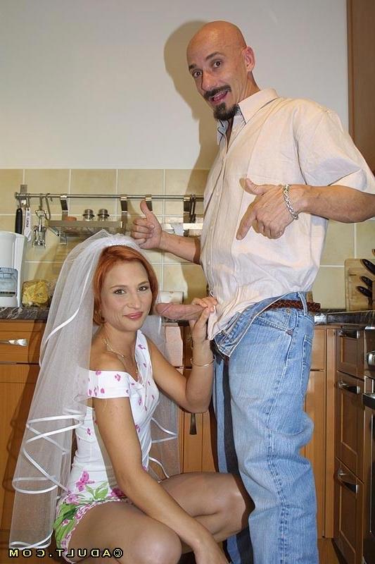 15P Small tit european redhead bride w/ shaved pussy fucks hard