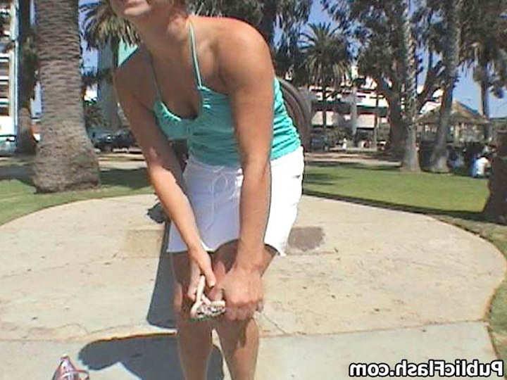 16P Sunny Day Exhbitionist Park Flasher Bares Tits and Ass in Public