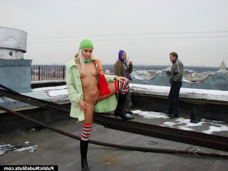15P Naughty babe goads her girlfriend into lesbian experiments in public