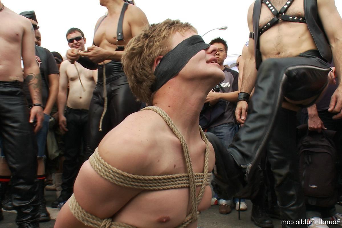 24P Slave gay gets tied up, pissed and fucked outdoor in public