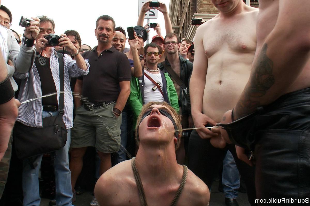 24P Slave gay gets tied up, pissed and fucked outdoor in public