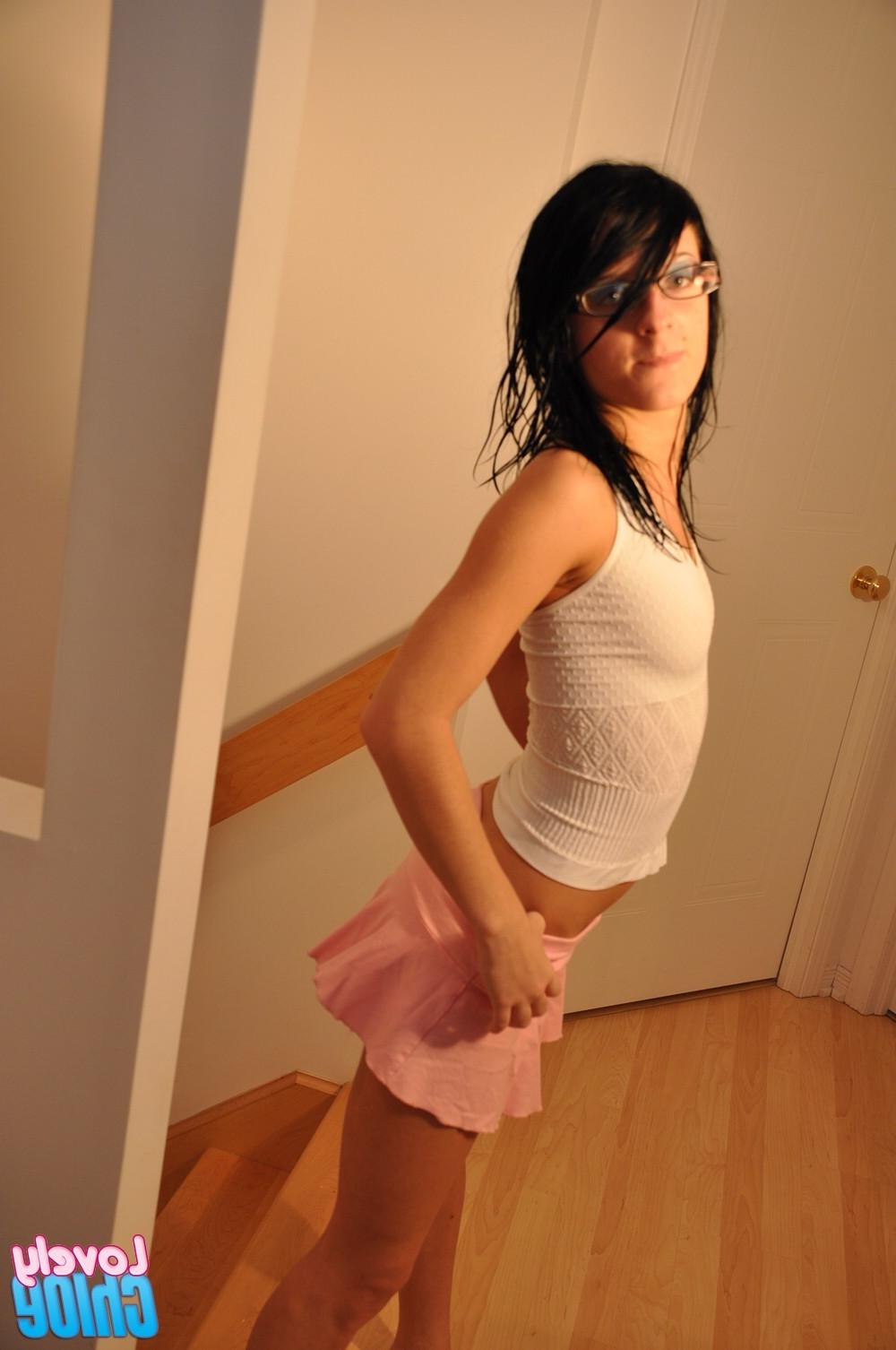 16P Skinny teen in glasses