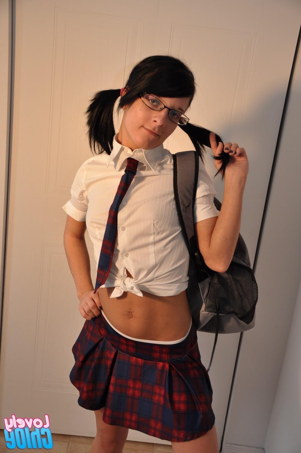 16P Skinny schoolgirl in glasses