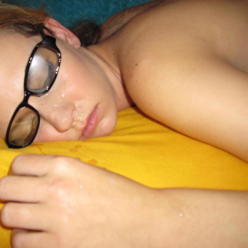 20P Cute nerdy girl wearing glasses fucked while asleep