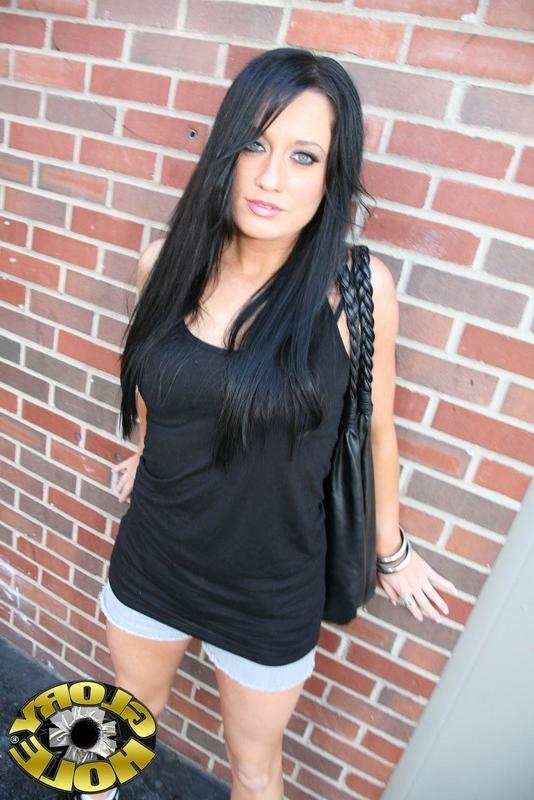 16P Pretty teen sucks a big black cock through a hole