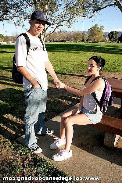 15P Slender brunette teen coed gets a mouthful of hard cock