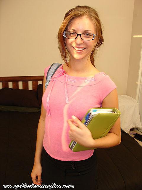 16P Seductive brunette bookworm sucks and fucks for book money