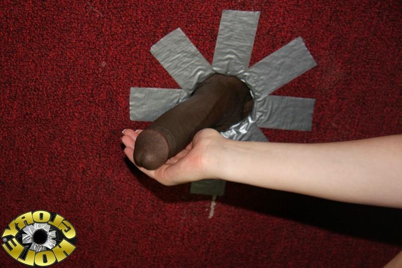 16P Redhead teenie sucks two huge black cocks through a gloryhole