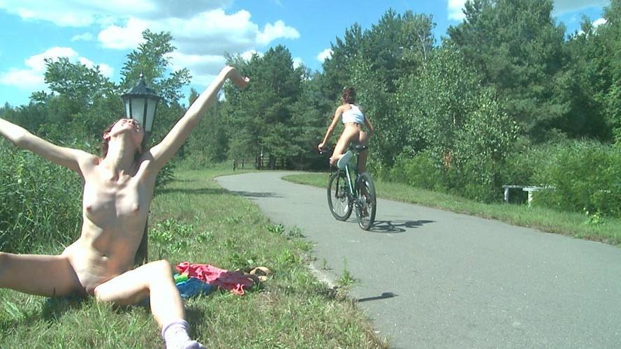 17P Two nasty teen babes playing with their favorite toys outdoors