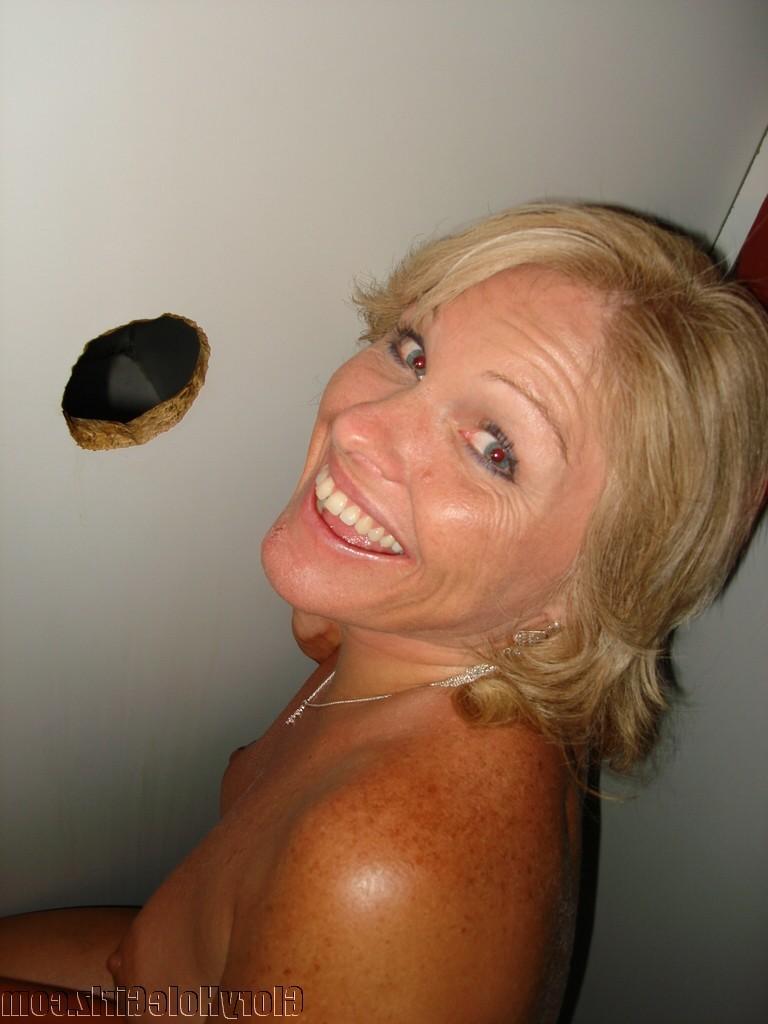 20P Mature blonde wife sucking and fucking at gloryhole