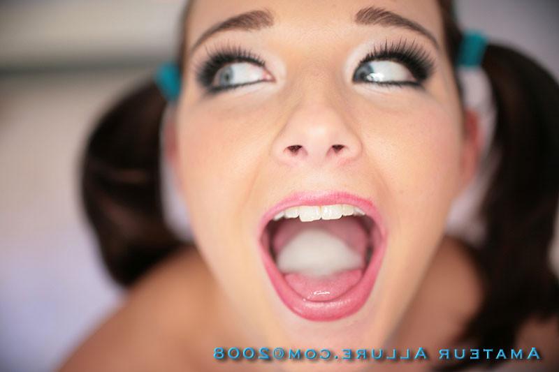 20P Pigtailed cutie sucks cock for a cum load on her anxious tongue