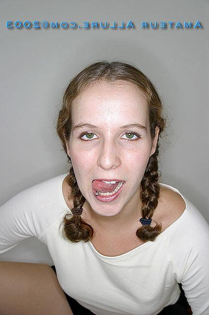 15P Pig tail girlie gets her tongue covered in goo