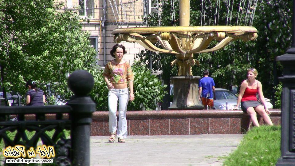 12P This public pants pisser can't hide a large wet spot on her jeans