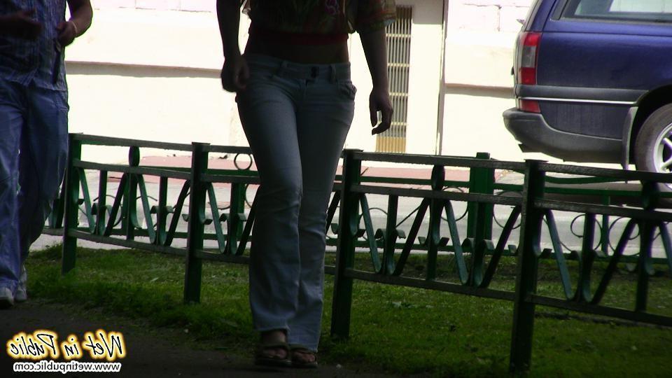 12P This public pants pisser can't hide a large wet spot on her jeans