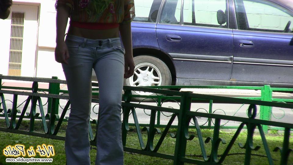 12P This public pants pisser can't hide a large wet spot on her jeans