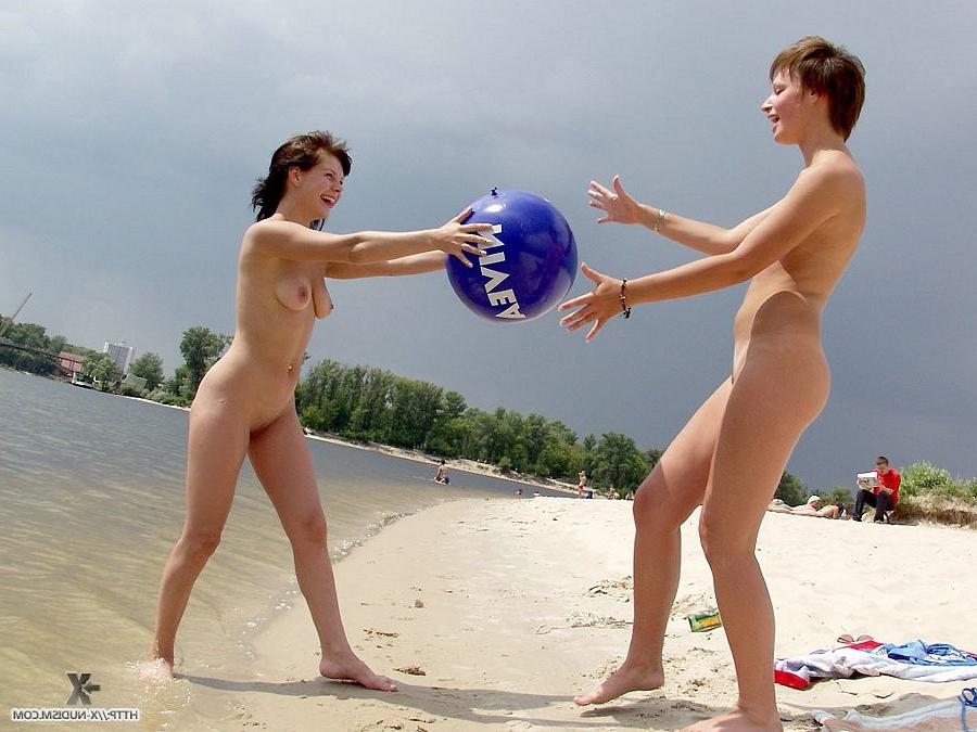 9P Sexy naked teens play together at a public beach
