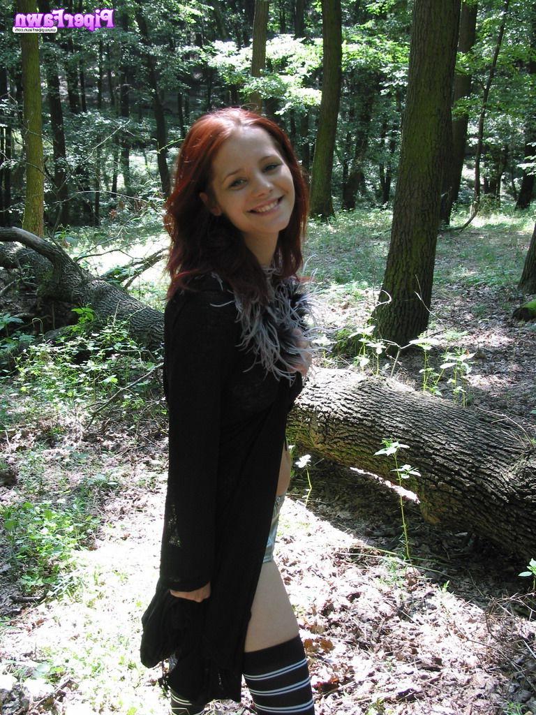 16P Busty redhead teen in socks outdoors