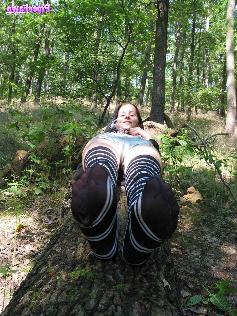 16P Busty redhead teen in socks outdoors