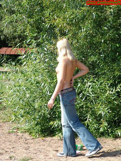 16P Blonde teen peeing on the river beach