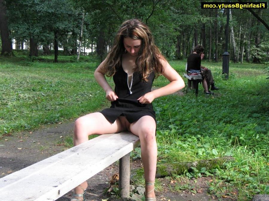 15P college chick flashes tight pink pussy in public