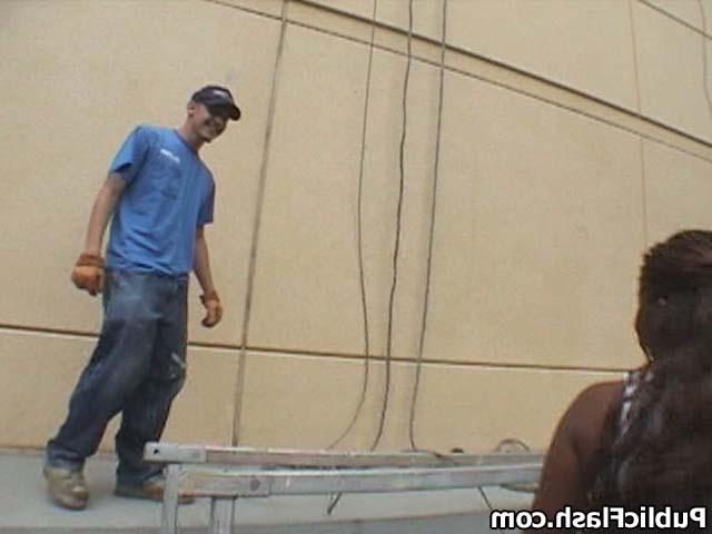16P ebony chick flashing tits and ass in public