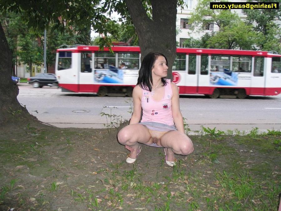 17P Amateur girl showing her shaven pussy in public