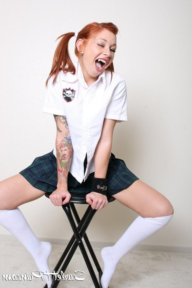 15P Scarlett Pain trying to play a schoolgirl