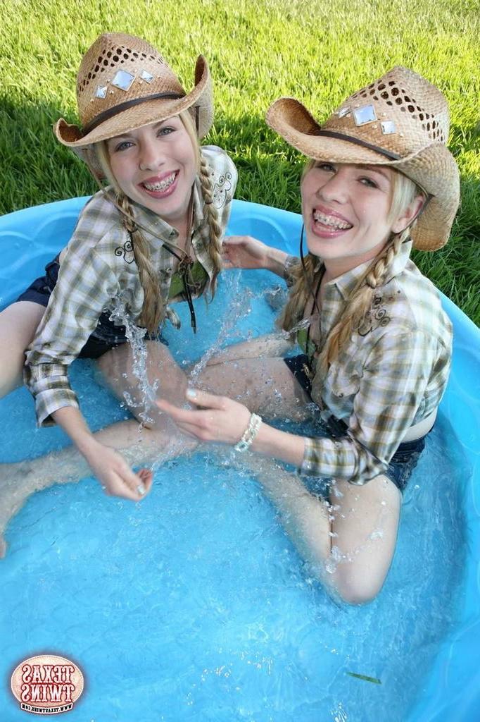 14P Tiny titted eighteen year old twins play in the swimming pool