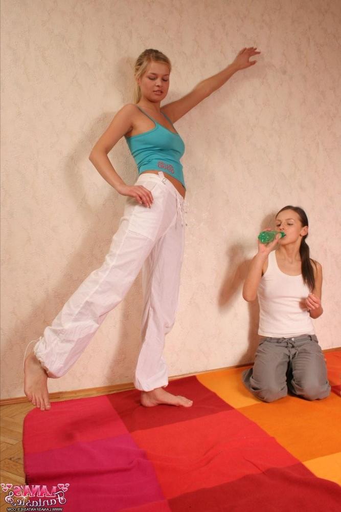 15P Topless teen Lana exercising with her 18yo girlfriend
