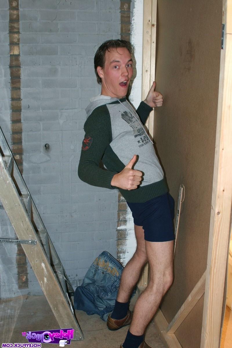 14P Peeing blonde girl enjoys a big gloryhole erection to use